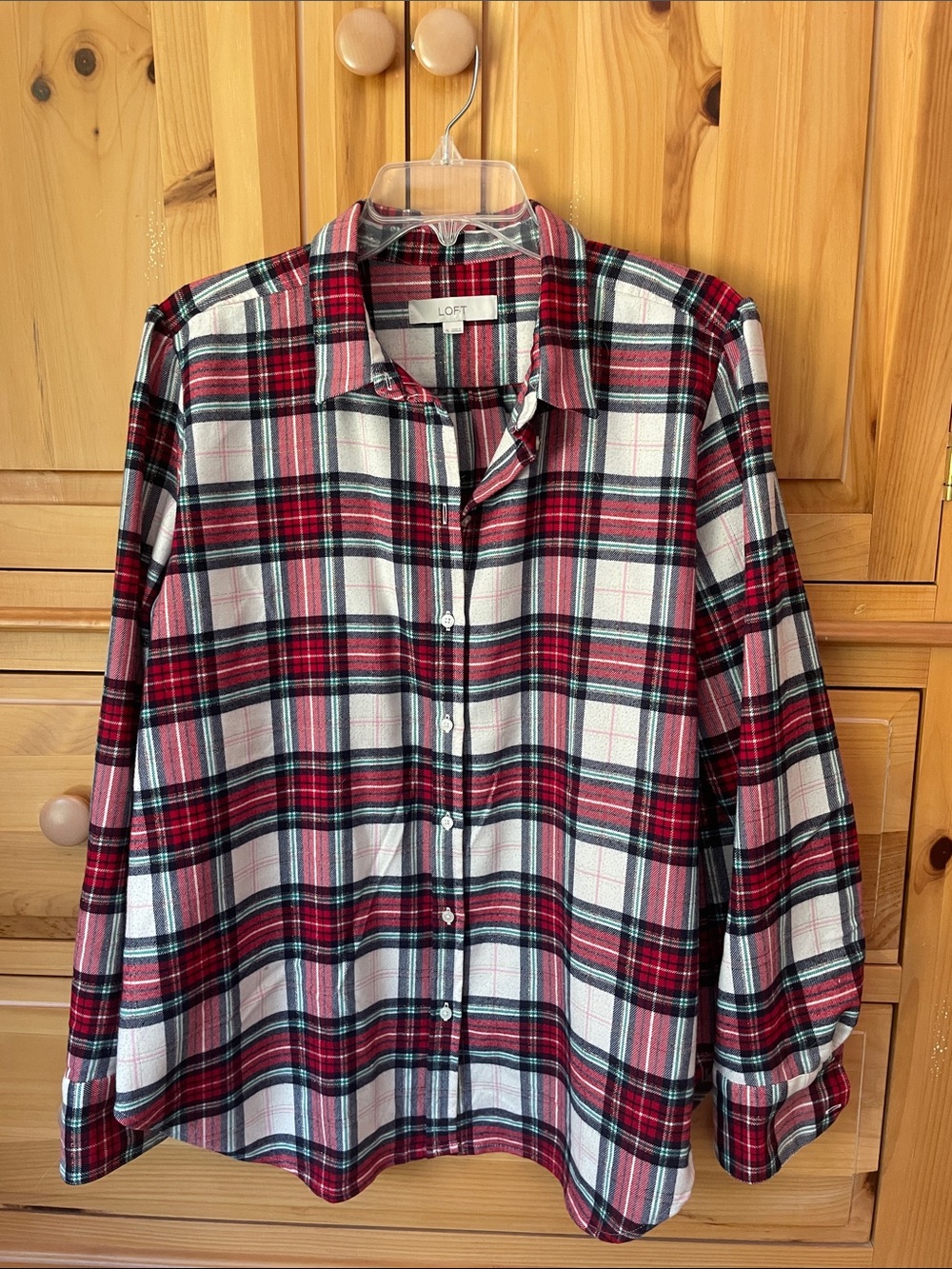 LOFT Red, Black & Cream Plaid flannel Shirt